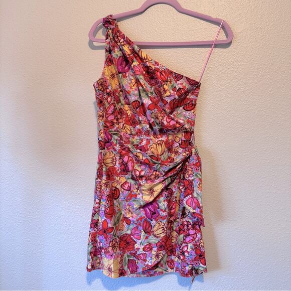 Dress Forum Revolve Pink Floral One Shoulder Wrap Dress Womens S Mini Beachy - Picture 1 of 12